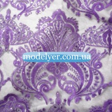 Ткань Сетка с пайетками корона (лиловый)